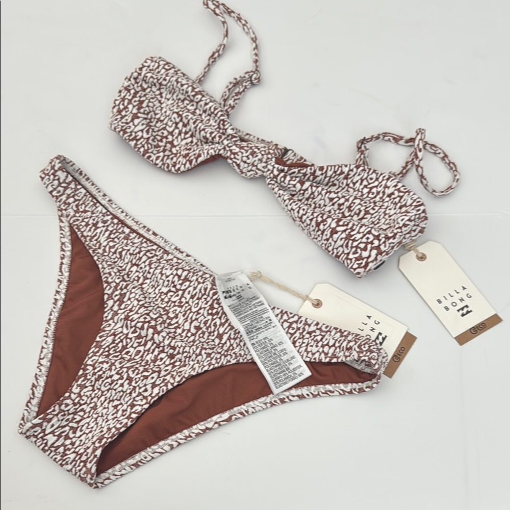 Billabong Cocoa and White Patterned Bikini